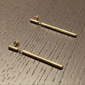 14k yellow gold stick tube bar drop earrings lightweight